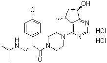 CAS # 1396257-94-5, (2S)-2-(4-Chlorophenyl)-1-[4-[(5R,7R)-6,7-dihydro-7-hydroxy-5-methyl-5H-cyclopentapyrimidin-4-yl]-1-piperazinyl]-3-[(1-methylethyl)amino]-1-propanone hydrochloride (1:2)