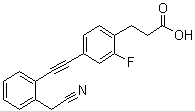 structure of CAS# 1402601-82-4, 4-[2-[2-(Cyanomethyl)phenyl]ethynyl]-2-fluorobenzenepropanoic acid
