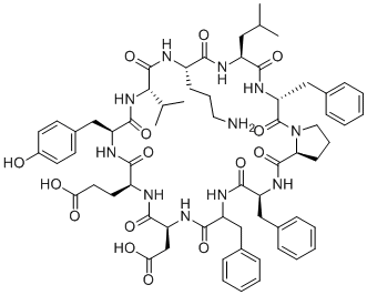 structure of CAS# 1404-88-2, cyclo[Asp-Glu-Tyr-Val-Orn-Leu-D-Phe-Pro-Phe-DL-Phe]