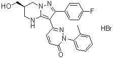 CAS # 1404189-10-1, 6-[(6R)-2-(4-Fluorophenyl)-4,5,6,7-tetrahydro-6-(hydroxymethyl)pyrazolo[1,5-a]pyrimidin-3-yl]-2-(2-methylphenyl)-3(2H)-pyridazinone hydrobromide (1:1)