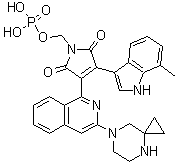 CAS # 1412904-76-7, 3-[3-(4,7-Diazaspiro[2.5]oct-7-yl)-1-isoquinolinyl]-4-(7-methyl-1H-indol-3-yl)-1-[(phosphonooxy)methyl]-1H-pyrrole-2,5-dione