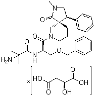 CAS 登录号：1415235-63-0, (2S)-2-羟基-丁二酸与2-氨基-2-甲基-N-[(1R)-2-[(4S,5R)-2-甲基-1-氧代-4-苯基-2,7-二氮杂螺[4.5]癸烷-7-基]-2-氧代-1-[(苯基甲氧基)甲基]乙基]丙酰胺的化合物