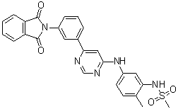 structure of CAS# 1415559-43-1, N-[5-[[6-[3-(1,3-二氧代异吲哚-2-基)苯基]嘧啶-4-基]氨基]-2-甲基苯基]甲烷磺酰胺