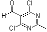 structure of CAS# 14160-91-9, 4,6-Dichloro-2-methyl-5-pyrimidinecarboxaldehyde