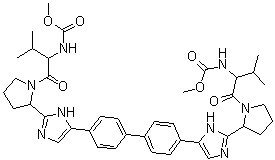 CAS # 1417333-83-5, N,N'-[[1,1'-Biphenyl]-4,4'-diylbis[1H-imidazole-5,2-diyl-2,1-pyrrolidinediyl[1-(1-methylethyl)-2-oxo-2,1-ethanediyl]]]biscarbamic acid C,C'-dimethyl ester stereoisomer