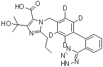 CAS # 1420880-41-6, 4-(1-Hydroxy-1-methylethyl)-2-propyl-1-[[2'-(2H-tetrazol-5-yl)[1,1'-biphenyl]-4-yl-2,3,5,6-d<sub>4</sub>]methyl]-1H-imidazole-5-carboxylic acid