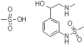 CAS # 1421-68-7, Amidephrine mesylate, (±)-Amidephrine mesylate, 3'-[1-Hydroxy-2-(methylamino)ethyl]methanesulfonanilide methanesulfonate, Amidefrine mesilate, Amidefrine mesylate, Amidephrine mesylate, Amidephrine monomethanesulfonate, Dircol, Fentrinol, MJ 5190, Nalde, Product 5190