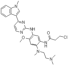 structure of CAS# 1421373-36-5, 3-Chloro-N-[2-[[2-(dimethylamino)ethyl]methylamino]-4-methoxy-5-[[4-(1-methyl-1H-indol-3-yl)-2-pyrimidinyl]amino]phenyl]propanamide