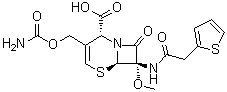 CAS # 1422023-32-2, (2R,6R,7S)-3-[[(Aminocarbonyl)oxy]methyl]-7-methoxy-8-oxo-7-[[2-(2-thienyl)acetyl]amino]-5-thia-1-azabicyclo[4.2.0]oct-3-ene-2-carboxylic acid