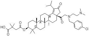 CAS 登录号：1422355-65-4, (3beta)-3-(3-羧基-3-甲基-1-氧代丁氧基)-17-[2-[[(4-氯苯基)甲基][2-(二甲基氨基)乙基]氨基]乙酰基]-28-去甲羽扇-18-烯-21-酮
