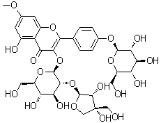 3-[(2-O-D-apio-beta-D-Furanosyl-D-glucopyranosyl)oxy]-2-[4-(beta-D-glucopyranosyloxy)phenyl]-5-hydroxy-7-methoxy-4H-1-benzopyran-4-one molecular structure (CAS 142473-99-2)