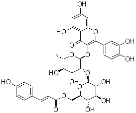 CAS 登录号：143061-65-8, 槲皮素 3-O-beta-D-(6''-p-香豆酰)吡喃葡萄糖基(1→2)-alpha-L-吡喃鼠李糖苷