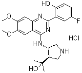 CAS # 1431697-96-9, CCT 241533 hydrochloride, (3R,4S)-rel-4-[[2-(5-Fluoro-2-hydroxyphenyl)-6,7-dimethoxy-4-quinazolinyl]amino]-alpha,alpha-dimethyl-3-pyrrolidinemethanol hydrochloride (1:1)