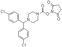 structure of CAS# 1438416-21-7, 2,5-Dioxopyrrolidin-1-yl 4-[bis(4-chlorophenyl)methyl]piperazine-1-carboxylate