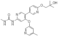 structure of CAS# 1442684-77-6, N-[6'-(2-Hydroxy-2-methylpropoxy)-4-[(5-methyl-3-pyridinyl)oxy][3,3'-bipyridin]-6-yl]-N'-methylurea
