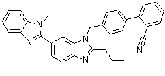 4'-[(1,4'-Dimethyl-2'-propyl[2,6'-bi-1H-benzimidazol]-1'-yl)methyl]-[1,1'-biphenyl]-2-carbonitrile molecular structure (CAS 144702-27-2)