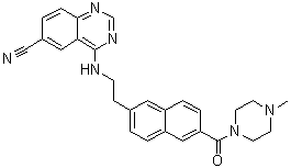 CAS # 1449228-40-3, 4-[[2-[6-[(4-Methyl-1-piperazinyl)carbonyl]-2-naphthalenyl]ethyl]amino]-6-quinazolinecarbonitrile, Senexin B