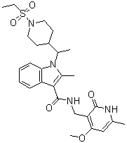 CAS 登录号：1450655-76-1, 1-(1-(1-(乙基磺酰基)哌啶-4-基)乙基)-N-((4-甲氧基-6-甲基-2-氧代-1,2-二氢吡啶-3-基)甲基)-2-甲基-1H-吲哚-3-甲酰胺