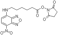 structure of CAS# 145195-58-0, 6-[(7-Nitro-2,1,3-benzoxadiazol-4-yl)amino]hexanoic acid N-succinimidyl ester