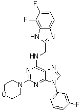 N-[(6,7-二氟-1H-苯并咪唑-2-基)甲基]-9-(3-氟苯基)-2-(4-吗啉基)-9H-嘌呤-6-胺分子结构 (CAS 1454585-06-8)