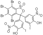 structure of CAS# 145551-16-2, 4,4'-(4,5,6,7-Tetrabromo-1,1-dioxido-3H-2,1-benzoxathiol-3-ylidene)bis[2-iodo-6-nitrophenol]