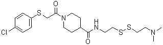 structure of CAS# 1469338-01-9, 1-[2-[(4-Chlorophenyl)thio]acetyl]-N-[2-[[2-(dimethylamino)ethyl]dithio]ethyl]-4-piperidinecarboxamide