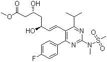 CAS # 147118-40-9, Rosuvastatin methyl ester, 7-[4-(4-fluorophenyl)-6-(1-methylethyl)-2-(N-methyl-N-methylsulfonyl-amino)-pyrimidin-5-yl]-3,5-dihydroxy-hept-6-enoic acid methyl ester