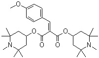 CAS # 147783-69-5, Sanduvor PR 31, 1,1-Bis(1,2,2,6,6-pentamethyl-4-piperidyloxycarbonyl)-2-(4-methoxyphenyl)ethene, Bis(1,2,2,6,6-pentamethylpiperidin-4-yl) p-methoxybenzylidenemalonate, Hostavin PR 31, PBH 3, PR 31