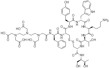 CAS 登录号：147790-81-6, N-[2-[[2-[二(羧甲基)氨基]乙基](羧甲基)氨基]乙基]-N-(羧甲基)甘氨酰-D-苯丙氨酰-L-半胱氨酰-L-酪氨酰-D-色氨酰-L-赖氨酰-L-苏氨酰-N-[(1R,2R)-2-羟基-1-(羟基甲基)丙基]-L-半胱氨酰胺环(3→8)-二硫醚