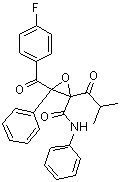 structure of CAS# 148146-51-4, 3-(4-Fluorobenzoyl)-2-(2-methyl-1-oxopropyl)-N,3-diphenyl-2-oxiranecarboxamide