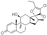 structure of CAS# 1486466-31-2, (8S,9R,10S,11S,13S,14S,16S,17R)-4'-Chloro-5'-ethyl-9-fluoro-11-hydroxy-10,13,16-trimethylspiro[6,7,8,11,12,14,15,16-octahydrocyclopenta[a]phenanthrene-17,2'-furan]-3,3'-dione