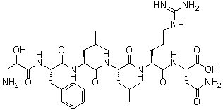N2-[N2-[N-[N-[N-(2-Hydroxy-beta-alanyl)-L-phenylalanyl]-L-leucyl]-L-leucyl]-L-arginyl]-L-asparagine molecular structure (CAS 150242-29-8)