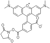 structure of CAS# 150810-69-8, 6-Carboxytetramethylrhodamine succinimidyl ester