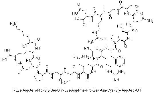 CAS # 150829-21-3, L-Lysyl-L-arginyl-L-asparaginyl-L-prolylglycyl-L-seryl-L-glutaminyl-L-lysyl-L-arginyl-L-phenylalanyl-L-prolyl-L-seryl-L-asparaginyl-L-cysteinylglycyl-L-arginyl-L-aspartic acid