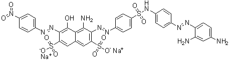 CAS 登录号：152521-11-4, 4-氨基-3-[[4-[[[4-[(2,4-二氨基苯基)偶氮]苯基]氨基]磺酰基]苯基]偶氮]-5-羟基-6-[(4-硝基苯基)偶氮]-2,7-萘二磺酸二钠盐