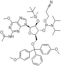 CAS # 153248-58-9, N-Acetyl-5'-O-(4,4-dimethoxytrityl)-2'-O-[(tert-butyl)dimethylsilyl]-6'-O-methylguanosine-3'-(2-cyanoethyl-N,N-diisopropyl)phosphoramidite, 5'-O-DMT-2'-TBDMS-6'-O-Me-rG(N-Ac)-3'-CEDPA