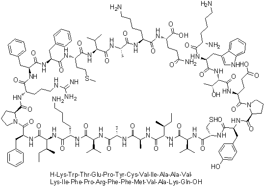 CAS # 1535181-63-5, L-Lysyl-L-tryptophyl-L-threonyl-L-alpha-glutamyl-L-prolyl-L-tyrosyl-L-cysteinyl-L-valyl-L-isoleucyl-L-alanyl-L-alanyl-L-valyl-L-lysyl-L-isoleucyl-L-phenylalanyl-L-prolyl-L-arginyl-L-phenylalanyl-L-phenylalanyl-L-methionyl-L-valyl-L-alanyl-L-lysyl-L-glutamine