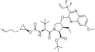 CAS 登录号：1535212-03-3, (3S,4R)-N-[[[(1R,2R)-2-(3-丁烯-1-基)环丙基]氧基]羰基]-3-甲基-L-缬氨酰-4-[[3-(1,1-二氟-2-丙烯-1-基)-7-甲氧基-2-喹喔啉基]氧基]-3-乙基-L-脯氨酸叔丁酯