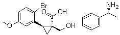 CAS # 1542139-04-7, (1R,2R)-2-(2-Bromo-5-methoxyphenyl)-1-(hydroxymethyl)cyclopropanecarboxylic acid compd. with (alphaR)-alpha-methylbenzenemethanamine (1:1)