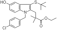 structure of CAS# 154325-77-6, 1-[(4-Chlorophenyl)methyl]-3-[(1,1-dimethylethyl)thio]-5-hydroxy-alpha,alpha-dimethyl-1H-indole-2-propanoic acid ethyl ester
