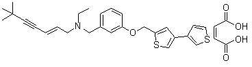 CAS 登录号：155294-62-5, (E)-3-([3,3'-联噻吩]-5-基甲氧基)-N-(6,6-二甲基-2-庚烯-4-炔基)-N-乙基苯甲胺马来酸盐, NB-598 马来酸盐