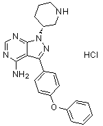 structure of CAS# 1553977-42-6, 3-(4-Phenoxyphenyl)-1-(3R)-3-piperidinyl-1H-pyrazolo[3,4-d]pyrimidin-4-amine hydrochloride (1:1)