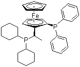 (2R)-1-[(1R)-1-(二环己基膦基)乙基]-2-二苯基膦基二茂铁分子结构 (CAS 155806-35-2)