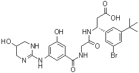 structure of CAS# 1564286-55-0, (3S)-N-[3-Hydroxy-5-[(1,4,5,6-tetrahydro-5-hydroxy-2-pyrimidinyl)amino]benzoyl]glycyl-3-[3-bromo-5-(1,1-dimethylethyl)phenyl]-beta-alanine