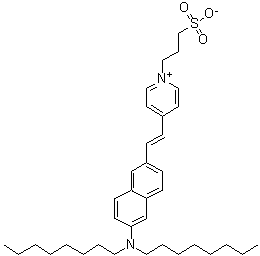 structure of CAS# 157134-53-7, 4-[2-[6-(Dioctylamino)-2-naphthalenyl]ethenyl]-1-(3-sulfopropyl)pyridinium inner salt