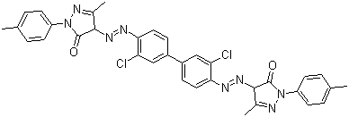 CAS 登录号：15793-73-4, 颜料橙 34, 永固橙 RL, 4,4'-[[3,3'-二氯(1,1'-联苯)-4,4'-二基]二(偶氮)]二[2,4-二氢-5-甲基-2-(4-甲基苯基)-3H-吡唑-3-酮]