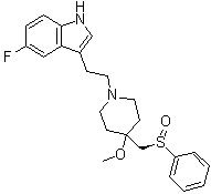 CAS 登录号：158848-32-9, 5-氟-3-[2-[4-甲氧基-4-[[(R)-苯基亚磺酰基]甲基]-1-哌啶基]乙基]-1H-吲哚