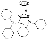 CAS # 158923-07-0, [(R)-1-[(S)-2-(Dicyclohexylphosphino)ferrocenyl]ethyl]dicyclohexylphosphine, (S,S)-1-Dicyclohexylphosphino-2-[1-(dicyclohexylphosphino)ethyl]ferrocene
