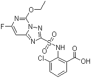 CAS 登录号：159518-97-5, 氯酯磺草胺酸, 3-氯-2-[(5-乙氧基-7-氟-[1,2,4]三唑并[5,1-f]嘧啶-2-基)磺酰氨基]苯甲酸