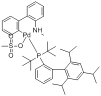 structure of CAS# 1599466-89-3, (SP-4-3)-[bis(1,1-dimethylethyl)[2',4',6'-tris(1-methylethyl)[1,1'-biphenyl]-2-yl]phosphine](methanesulfonato-&kappa;O)[2'-(methylamino-&kappa;N)[1,1'-biphenyl]-2-yl-&kappa;C]-Palladium